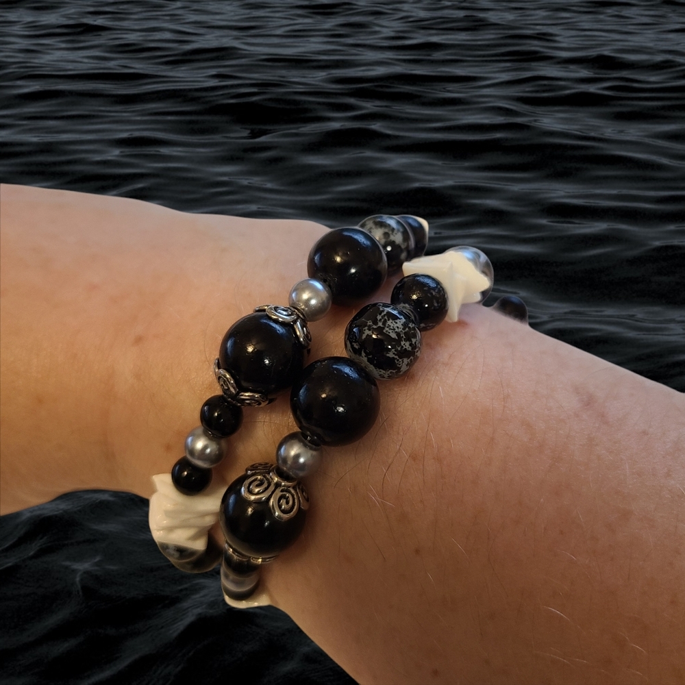 Handmade Retro Boho Bohemian Jasper Gemstone Beaded Coil Bracelet